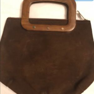 Chocolate Brown Wooden Handle Clutch Purse